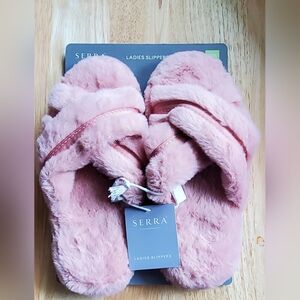 Serra 5/6 Pink Faux Fur Slip On Open Toe Slippers New